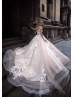 Beaded Cap Sleeve Ivory Lace Nude Tulle Romantic Wedding Dress